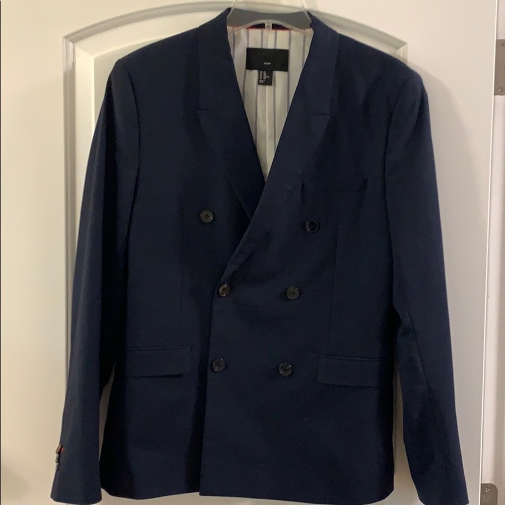 H&M double breasted navy suit jacket 40R
